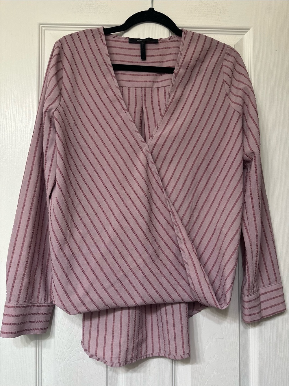 BCBGMaxAzria Pink Striped Wrap-Front Blouse